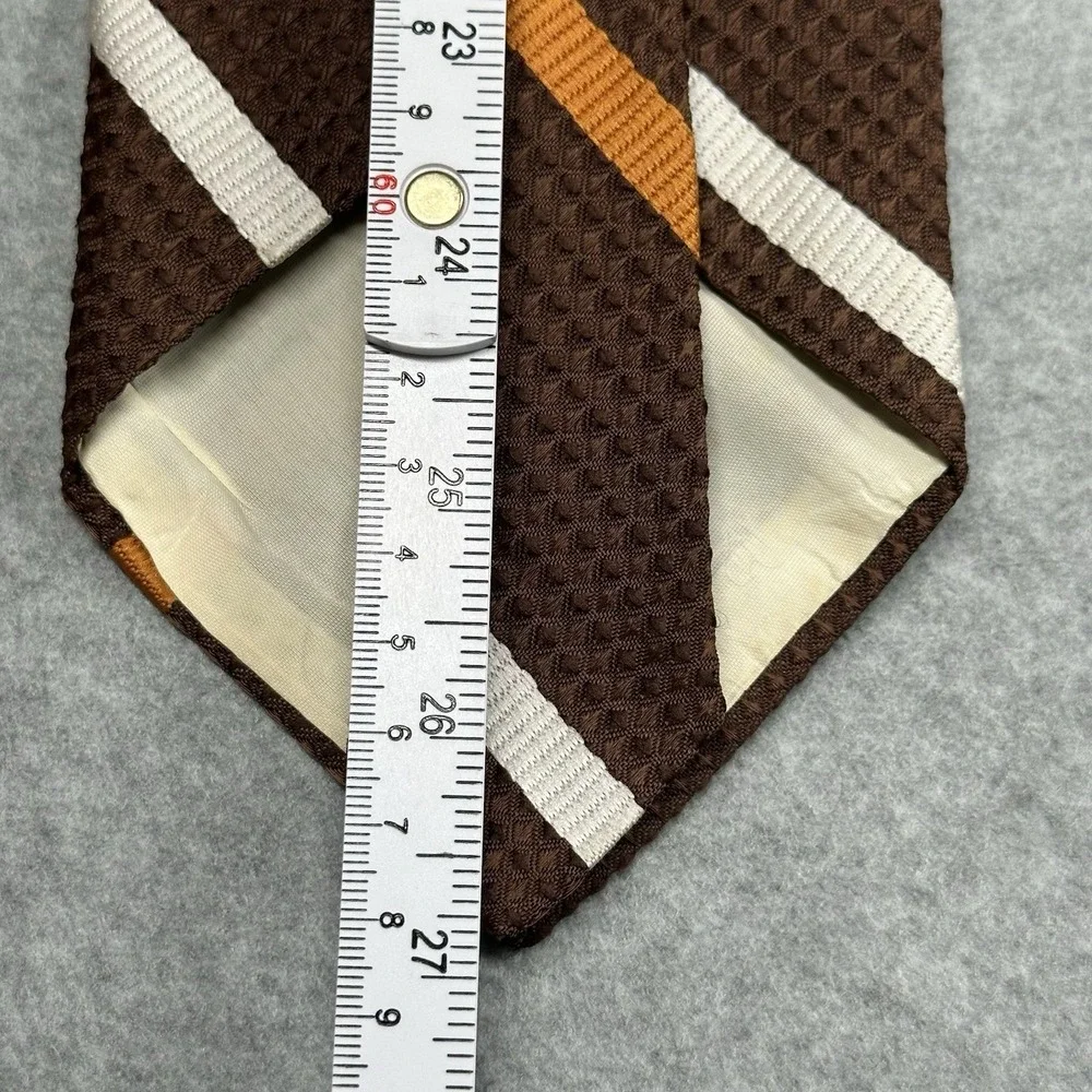 Vintage‎ Macrae Textured Brown Stripe Tie 70s Dacron Wide Retro 54x4.25in